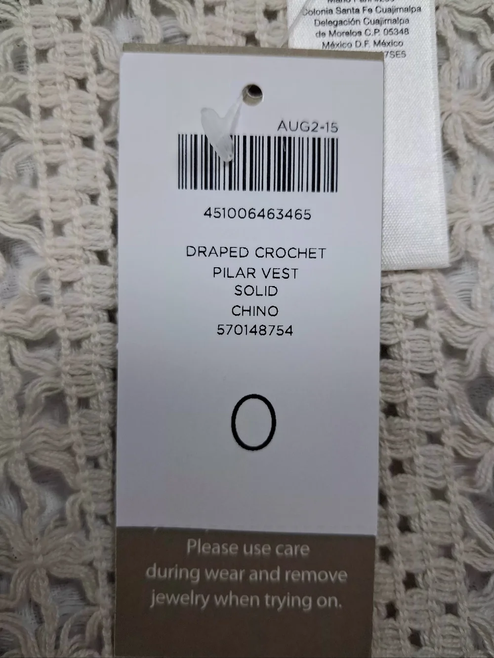 Chico's Draped Crochet Pilar Vest NWT Size 0 (Small) Cream Boho Style w/Fringe